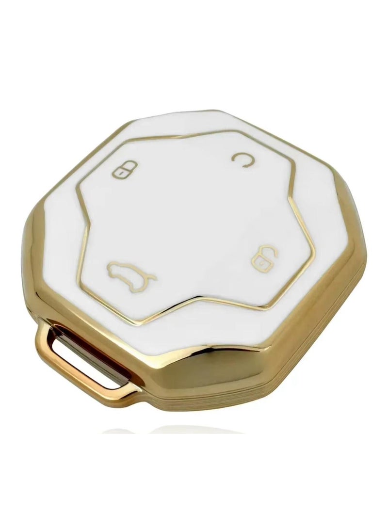 Car Key Cover, Full Protection Jetour T2 key Protector TPU Soft Key Holder Case Cover for Traveller T2 Smart Fob for Smart Car, Replacement, Accessories, WHITE & Gold, TPU Compatible JETOUR - Image 2